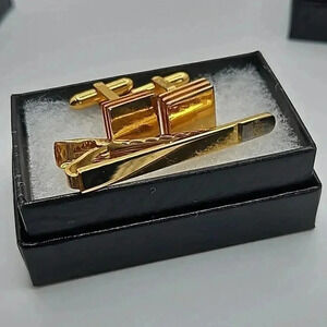 Christian Dior Bullet Back Gold Tone Cufflinks and Tie Bar